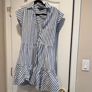 Veronica Beard Blue and White Striped Top